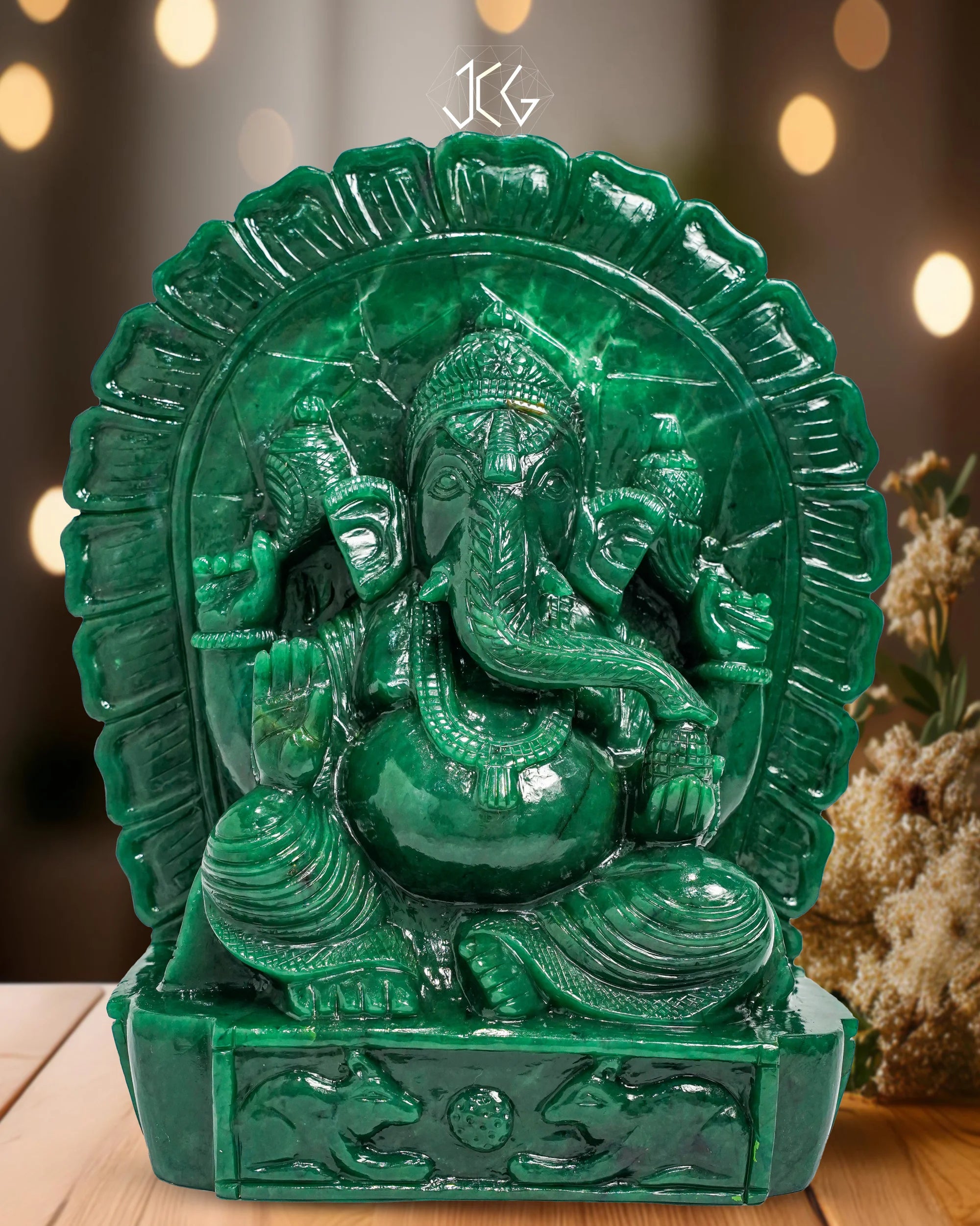 Green Jade Ganesha (Large) Jaipur Crystal Gems